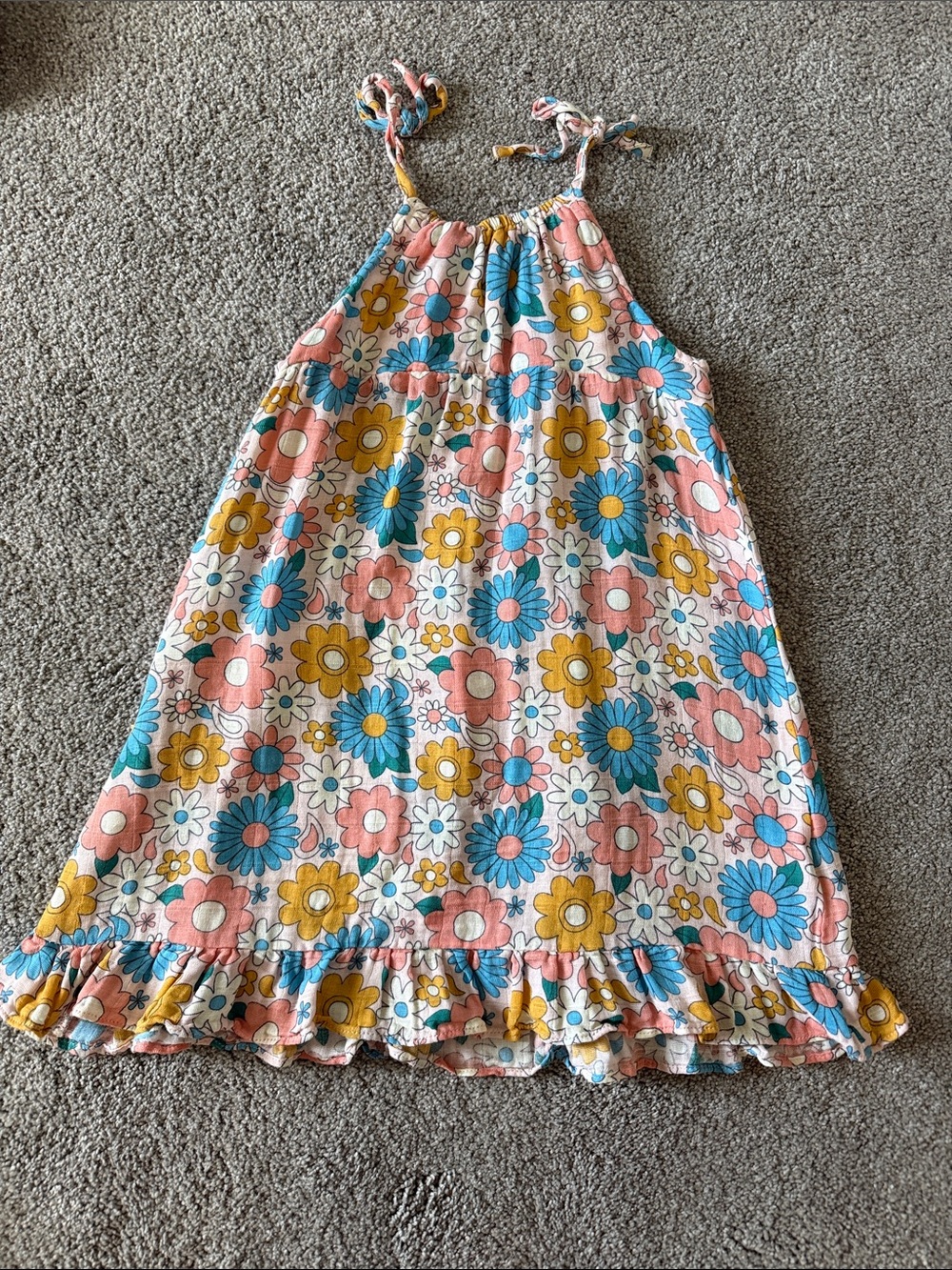 Angel Dear Floral Tie-Shoulder Sundress in Pink, Blue & Yellow